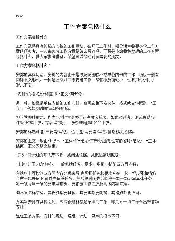 工作方案包括什么