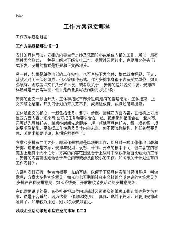 工作方案包括哪些