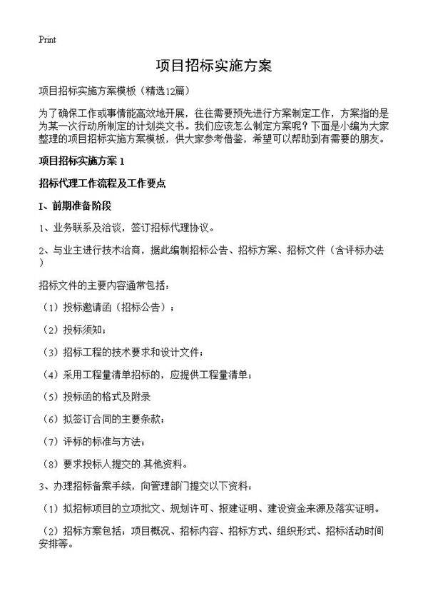 项目招标实施方案12篇