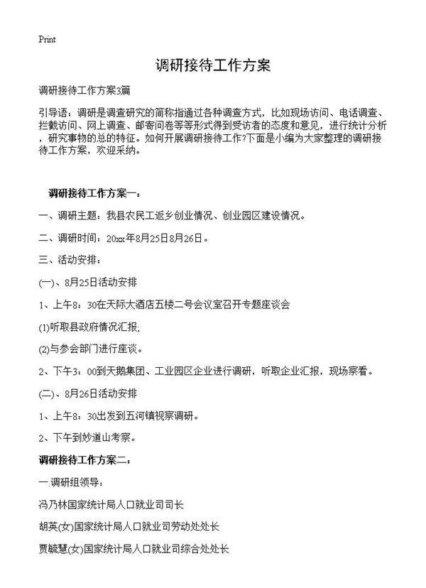 调研接待工作方案