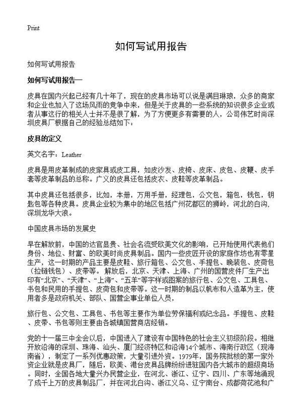 如何写试用报告