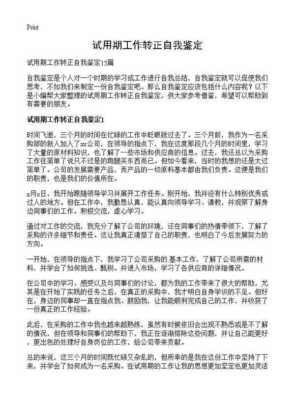 试用期工作转正自我鉴定
