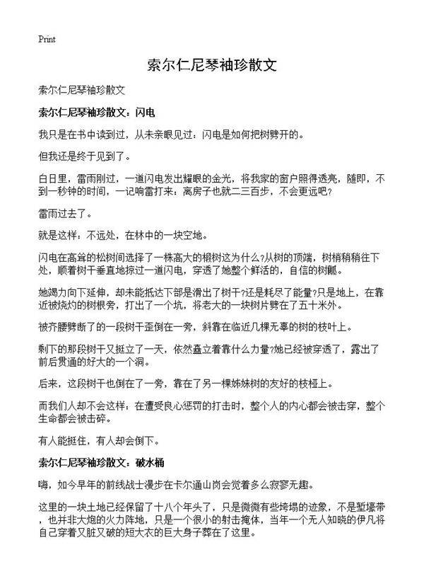 索尔仁尼琴袖珍散文