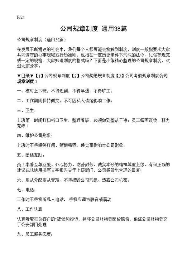 公司规章制度38篇