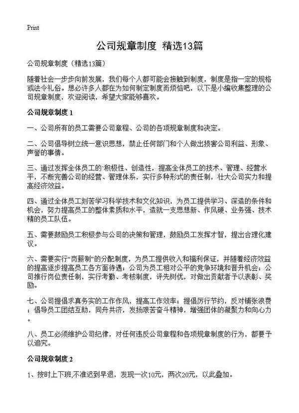 公司规章制度13篇