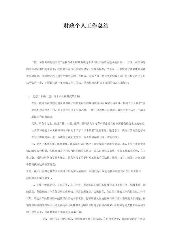 财政个人工作总结
