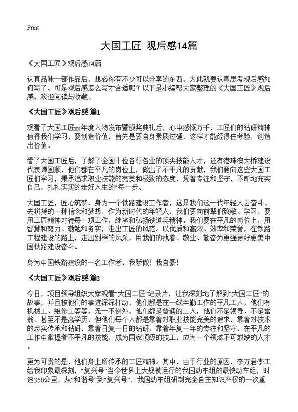 《大国工匠》观后感14篇