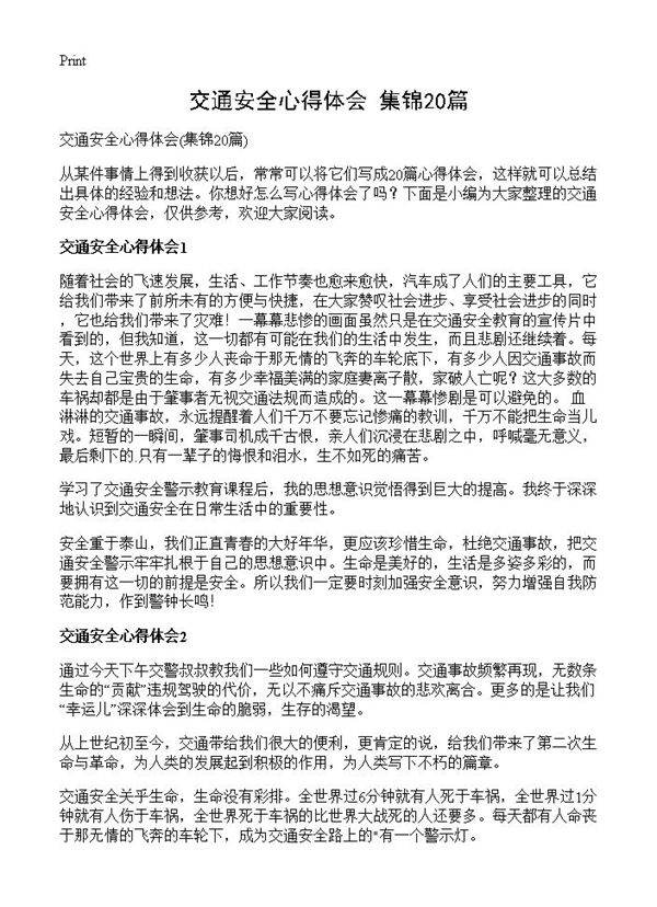 交通安全心得体会20篇