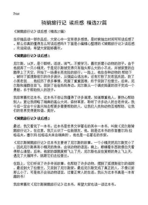 《骑鹅旅行记》读后感27篇