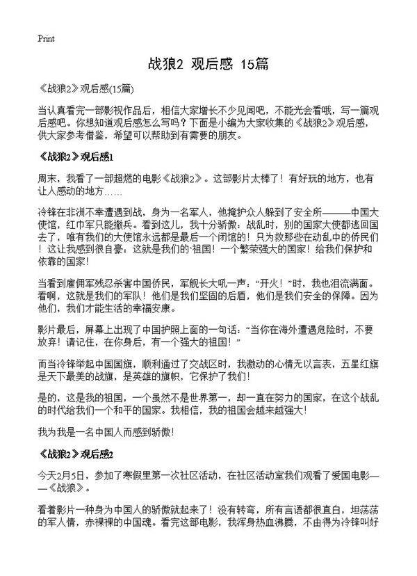 《战狼2》观后感15篇