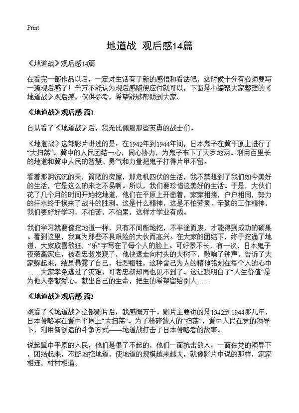 《地道战》观后感14篇