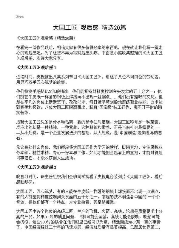 《大国工匠》观后感20篇