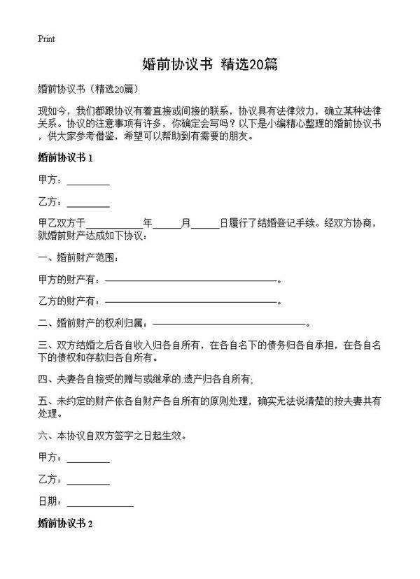 婚前协议书20篇