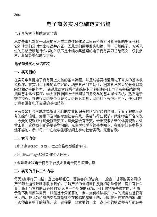电子商务实习总结范文15篇