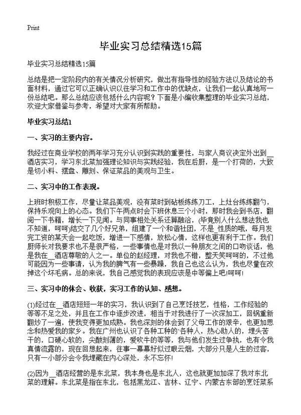 毕业实习总结精选15篇