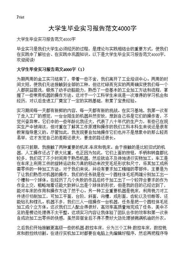 大学生毕业实习报告范文4000字