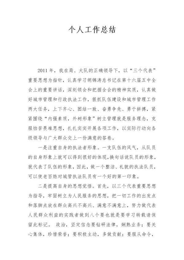 城管个人工作总结