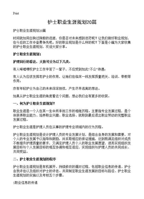 护士职业生涯规划20篇