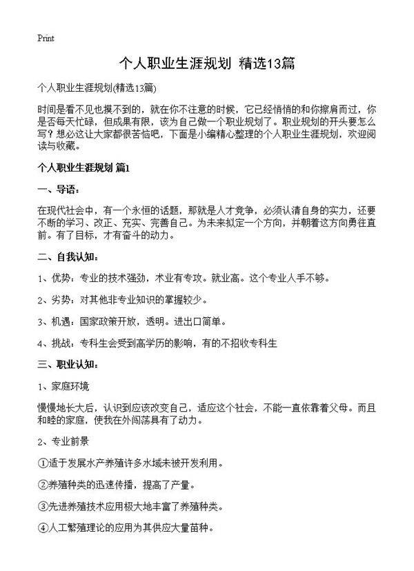 个人职业生涯规划13篇