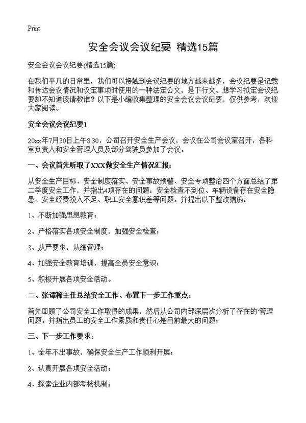 安全会议会议纪要15篇