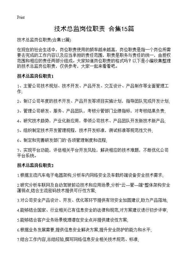 技术总监岗位职责15篇