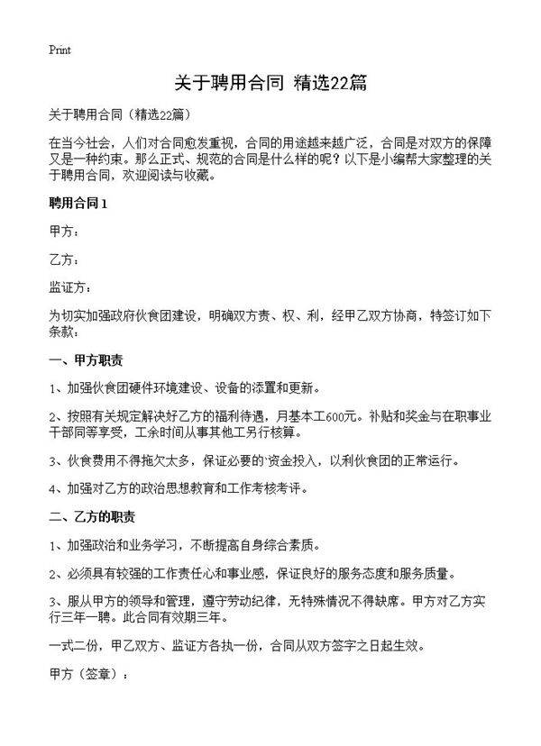 关于聘用合同22篇