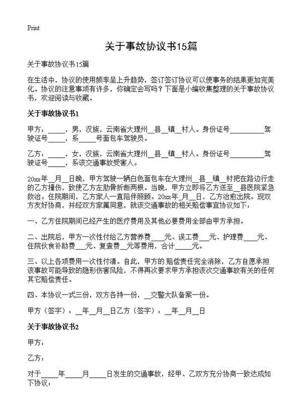 关于事故协议书15篇