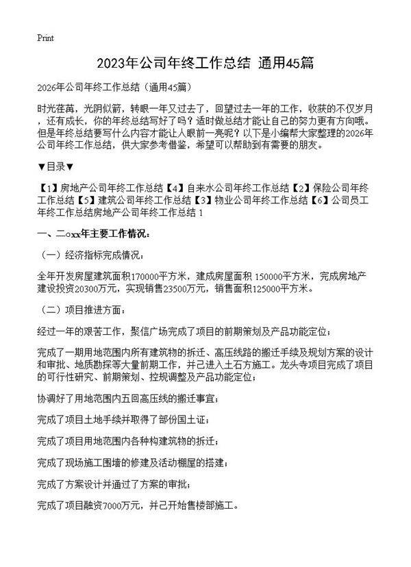 2023年公司年终工作总结45篇