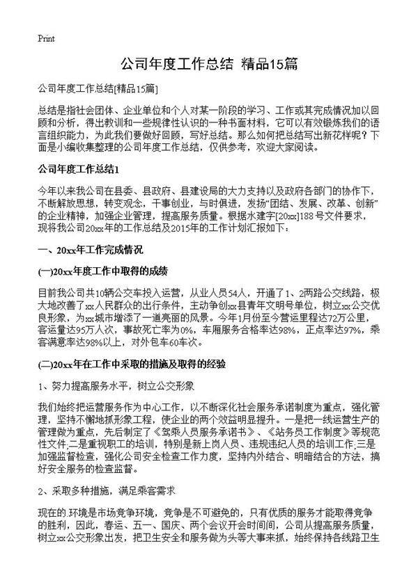 公司年度工作总结15篇