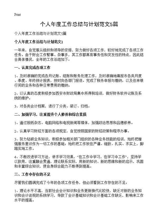个人年度工作总结与计划范文5篇