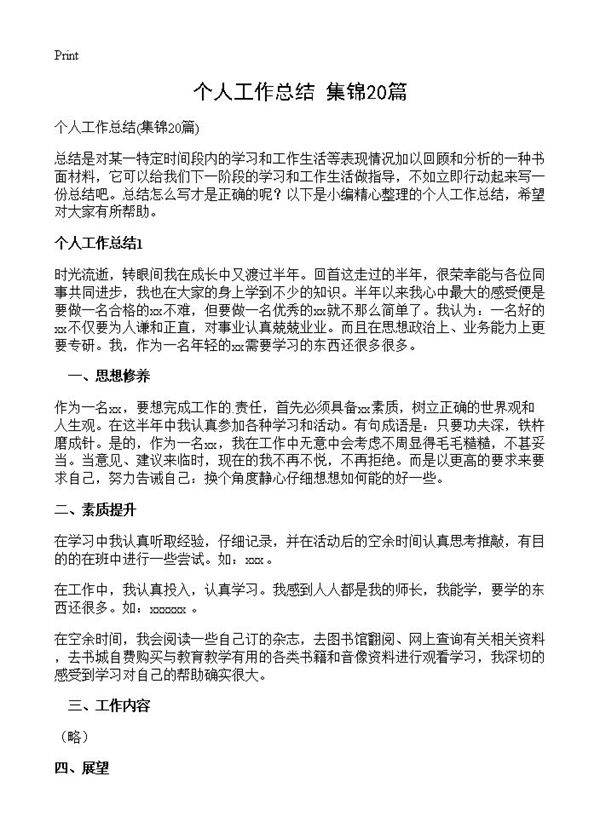 个人工作总结20篇