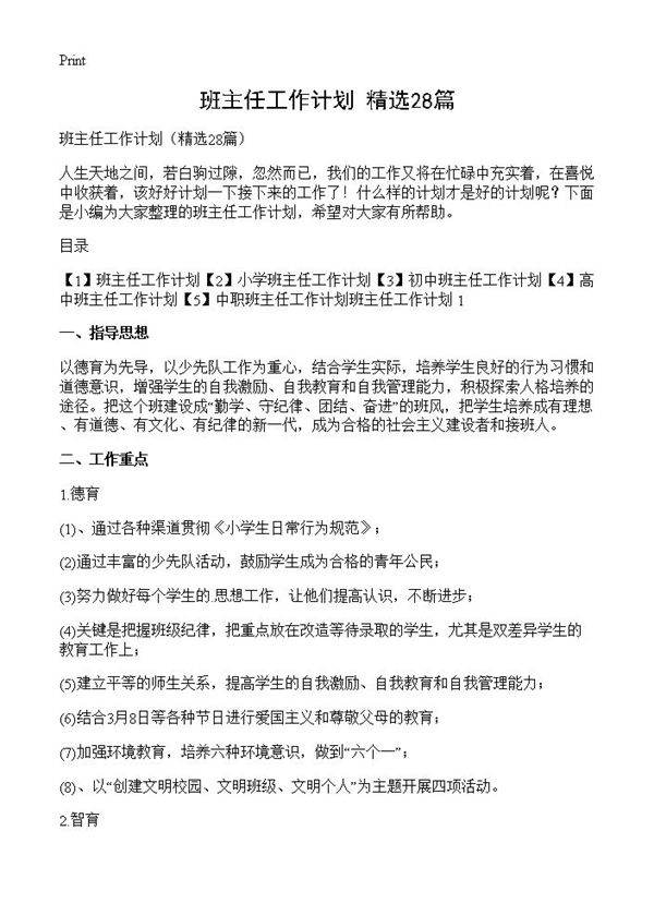 班主任工作计划28篇