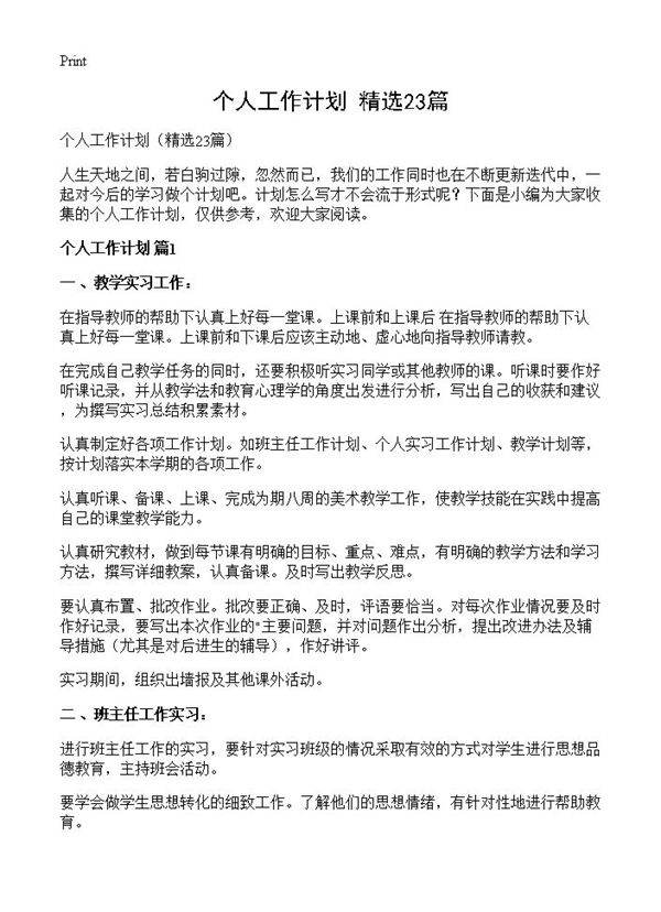个人工作计划23篇