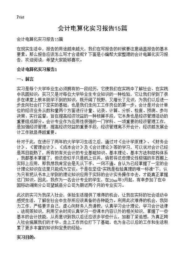 会计电算化实习报告15篇