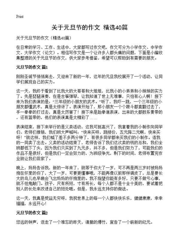关于元旦节的作文40篇