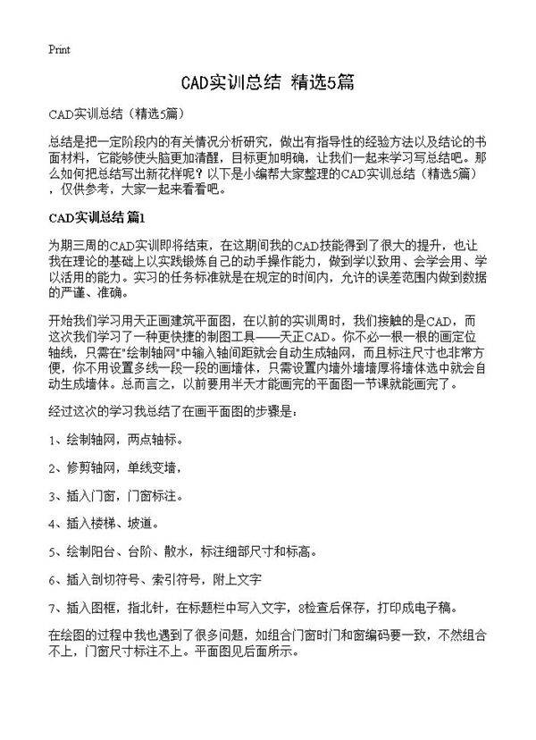 CAD实训总结5篇