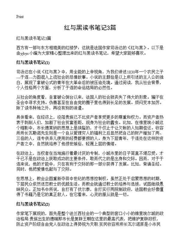 红与黑读书笔记3篇