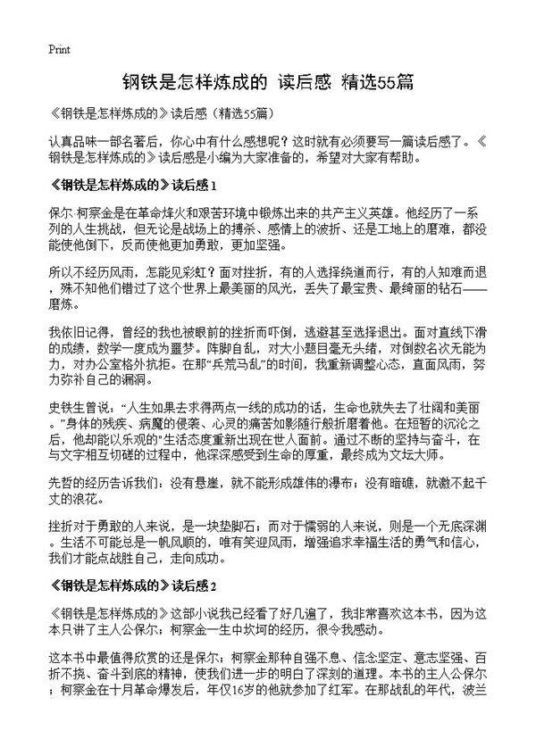 《钢铁是怎样炼成的》读后感55篇