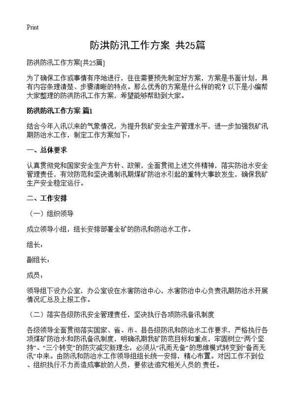 防洪防汛工作方案25篇