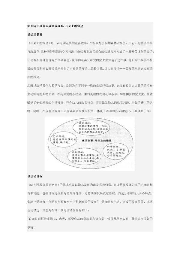 幼儿园中班音乐欣赏说课稿 耳朵上的绿星