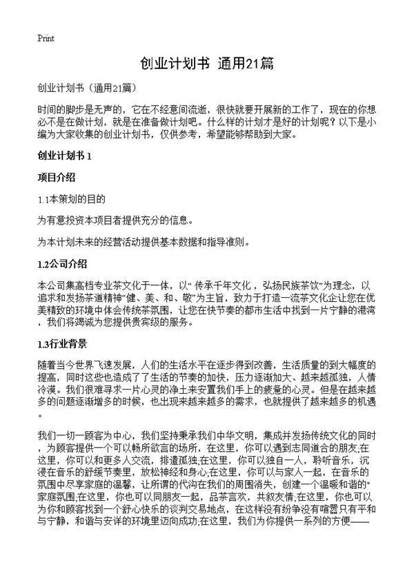 创业计划书21篇
