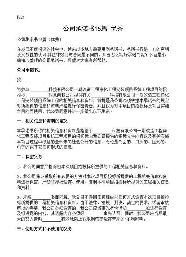 公司承诺书15篇