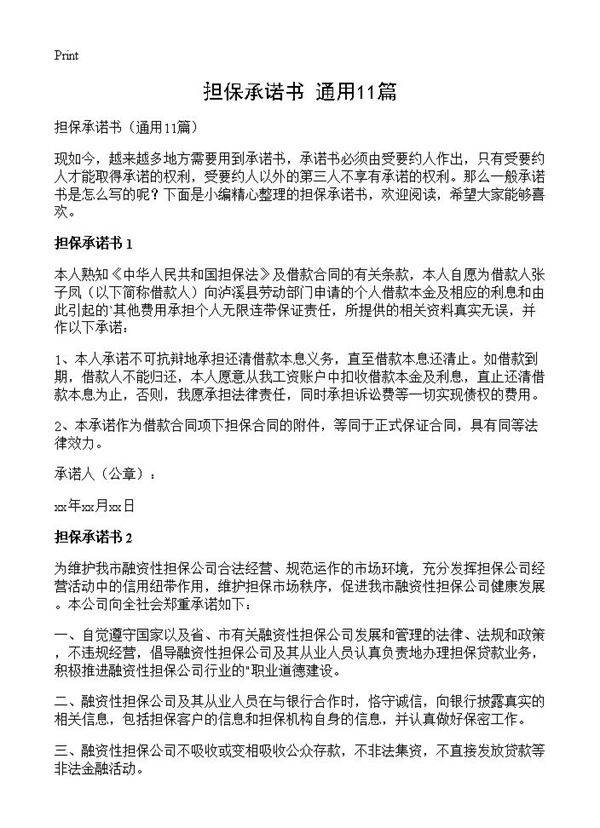 担保承诺书11篇