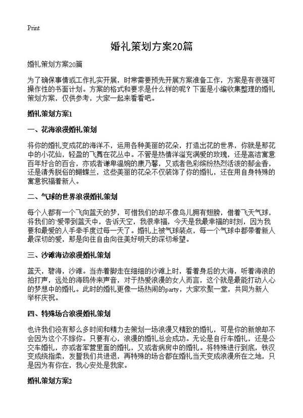 婚礼策划方案20篇