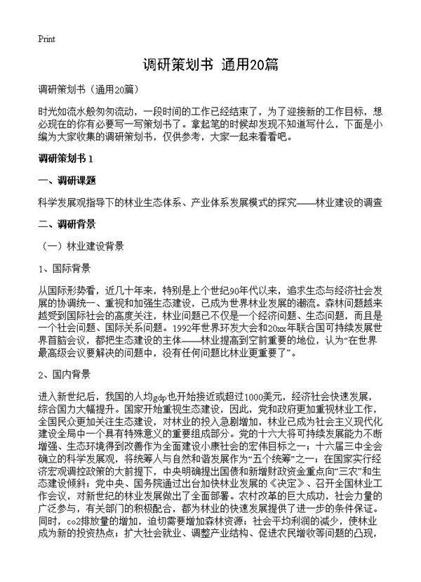 调研策划书20篇