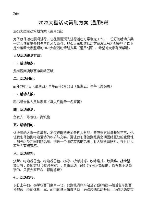 2022大型活动策划方案5篇