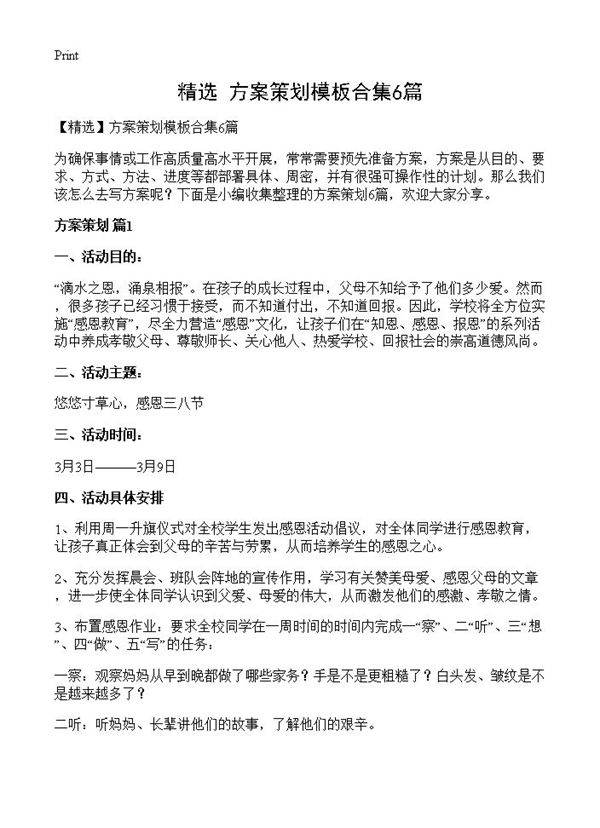 方案策划模板合集6篇