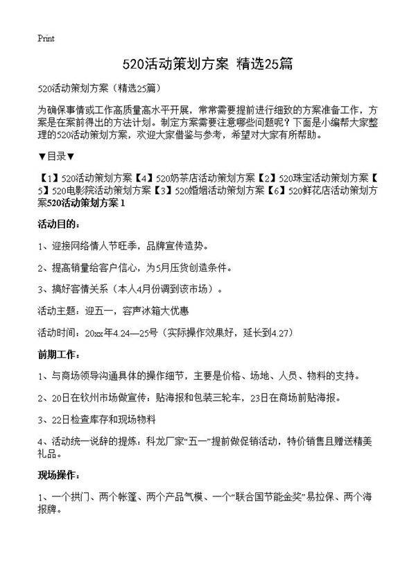 520活动策划方案25篇