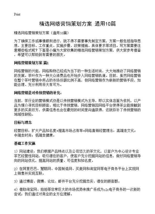 精选网络营销策划方案10篇