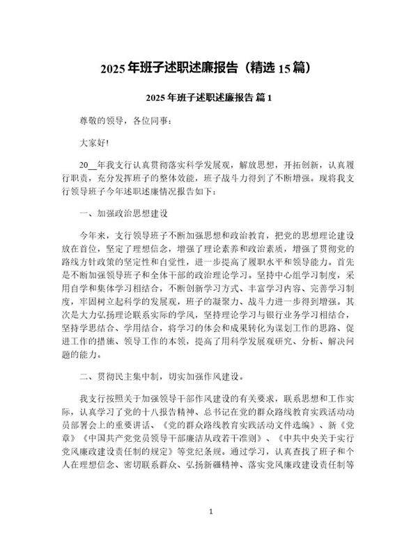 2025年班子述职述廉报告(精选15篇)